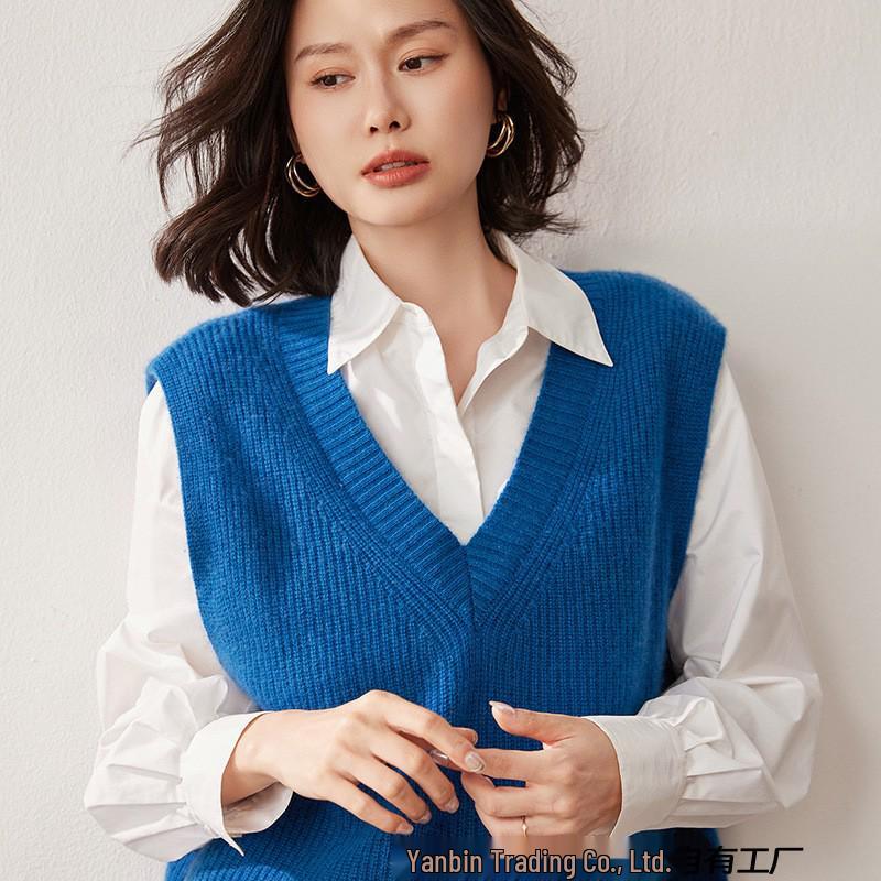 Women's V-Neck Cashmere Knit Vest - Autumn/Winter Fashion, Sleeveless & Loose Fit