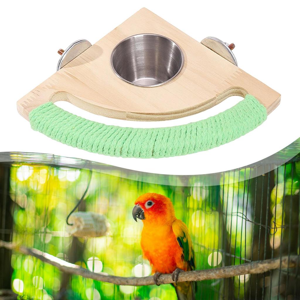 Bird Perch with Feeding Cup Cage Accessory Resting Station Parrot Feeder