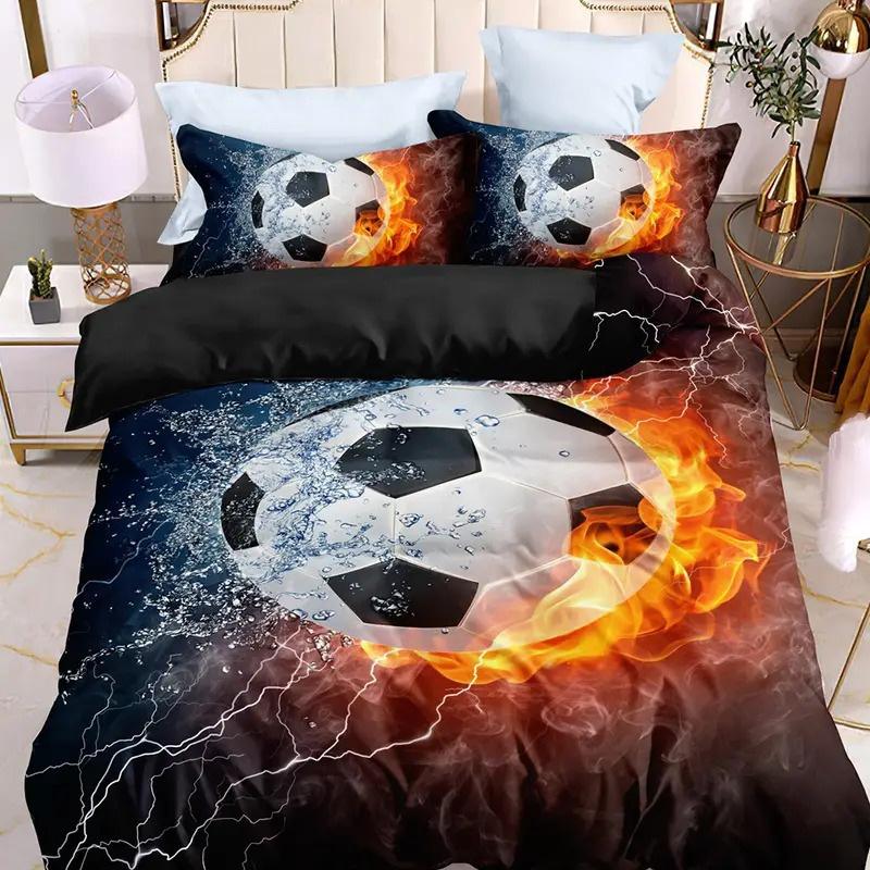 Football Three-Piece Bedding 3D Printing Sports Duvet Cover Bed Sheet Pillowcase Fixed
