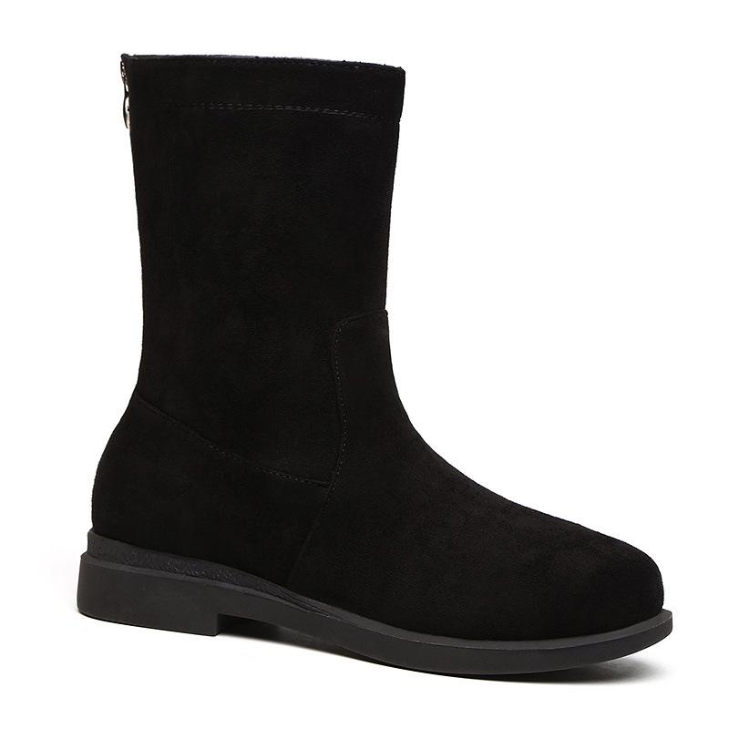 

Suede boots women s 2024 autumn and winter new low-heeled thick-heeled cotton boots flat-bottomed medium boots Korean version velvet thickened warm 35