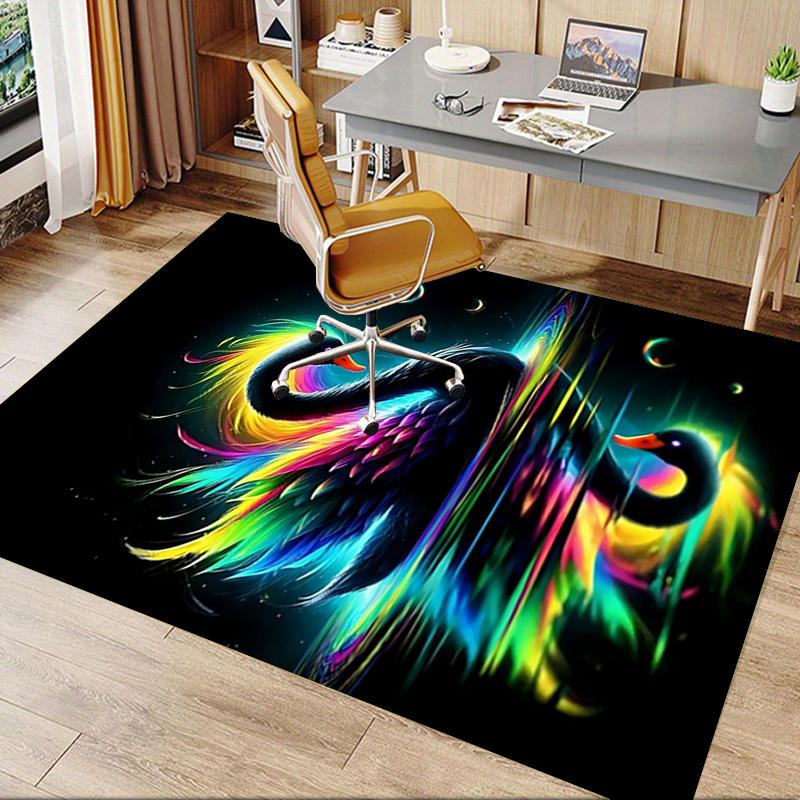 Colorful Swan Chair Mat Office Carpet, Oversized Rug for Home Decor, Sofa Mat, Desk Pad Gift, Suitable for Bedroom, Living Room, Various Rooms