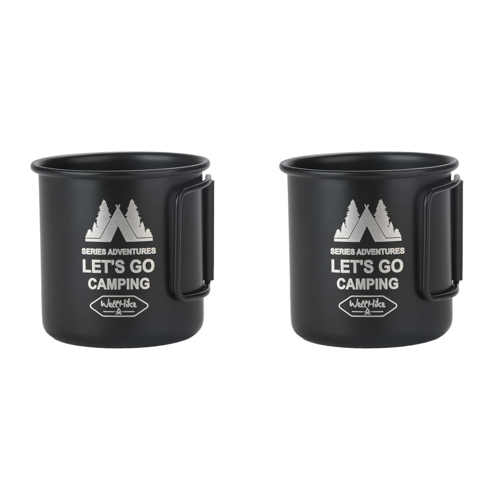1/2Pcs 300ML Camping Water Cup with Foldable Handle Aluminum Alloy Tea Beer Coffee Mug Portable Carabiner Cup for Camping Hiking