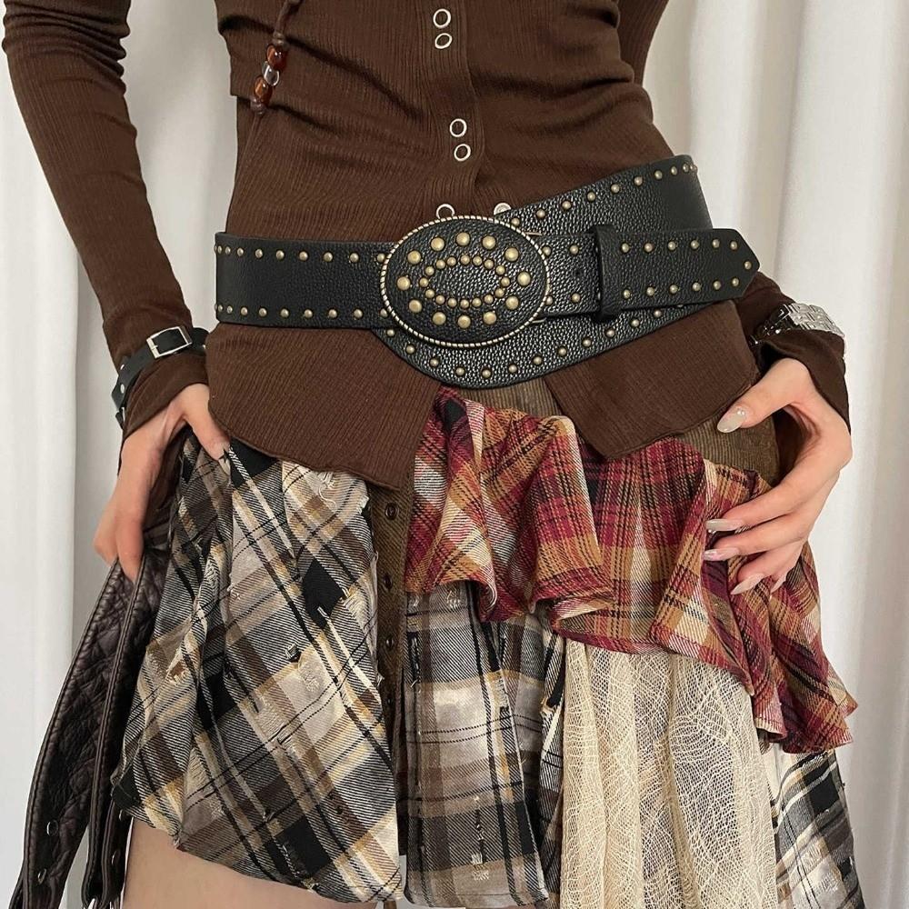 Vintage Rivet Leather Belt Gothic Dress Jeans Belt Women's Waist Belt  Waist Accessories