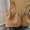 Fashion Women's Straw Tote Bag Large Capacity Woven Beach Bag Square Solid Color Casual Shoulder Bag Beach Bag Summer Daily Bag