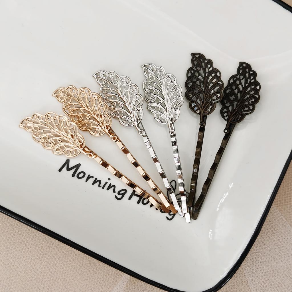 Gold Color Metal Leaf Hair Clip Girls Hairpin Barrette Flowers Rhinestone Hairpins Women Accessories Jewelry Gifts