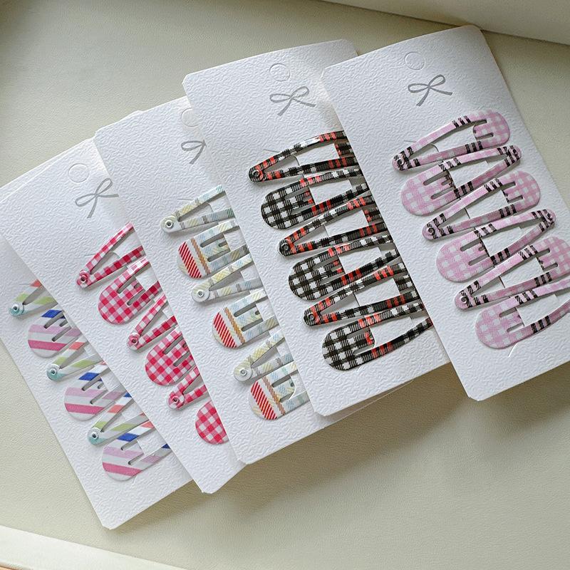 12Pcs Fashion Children's Simple Hairpin Girl's Cute Plaid Bangs Side Clip Hairpin Set Headwear Accessories Hairpin Gift