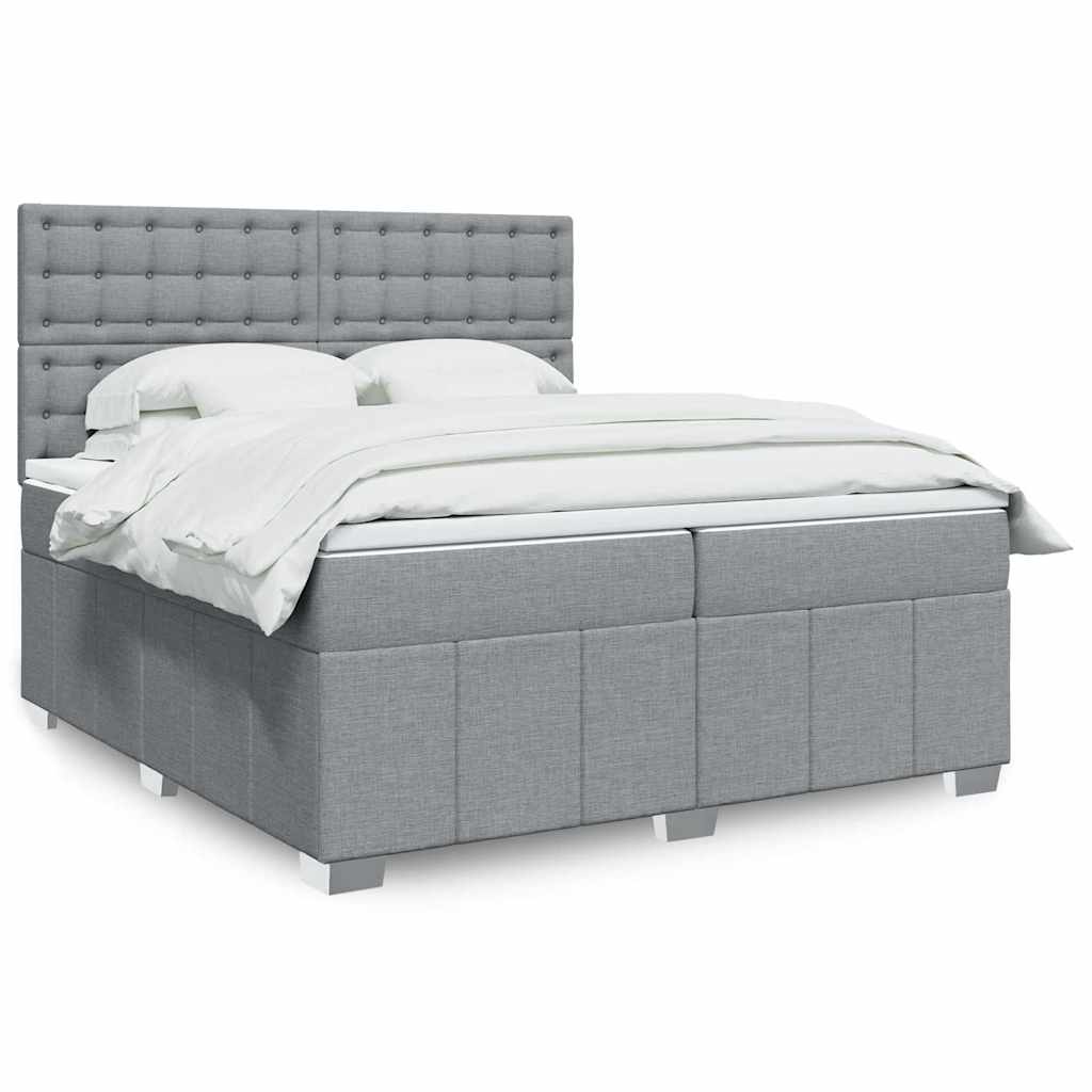 Box Spring Bed with Mattress Light Grey 200 x 200 cm Fabric