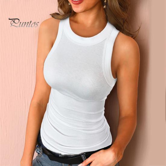 Tank Vest Casual O Neck Ribbed Top Sleeveless Blouse for Sports