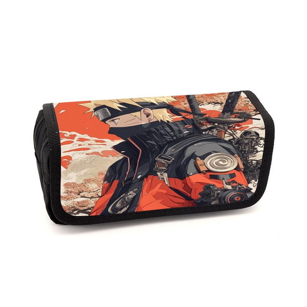 NARUTO Cartoon Pencil Box Double Layer Flip Pen Case Lightweight Stationery for Boys & Girls Ages 6-10 Kids School Daily Use