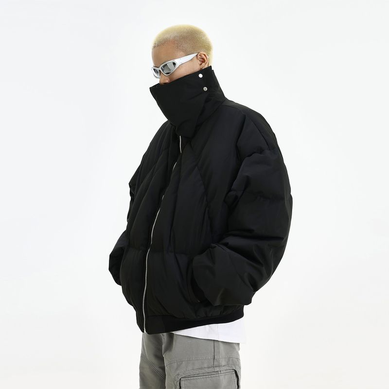 

American Retro Short Stand-Up Collar Pleated Cotton Jacket Winter Men s High Street Design Niche Thickened Warm Armor Coat Black XL