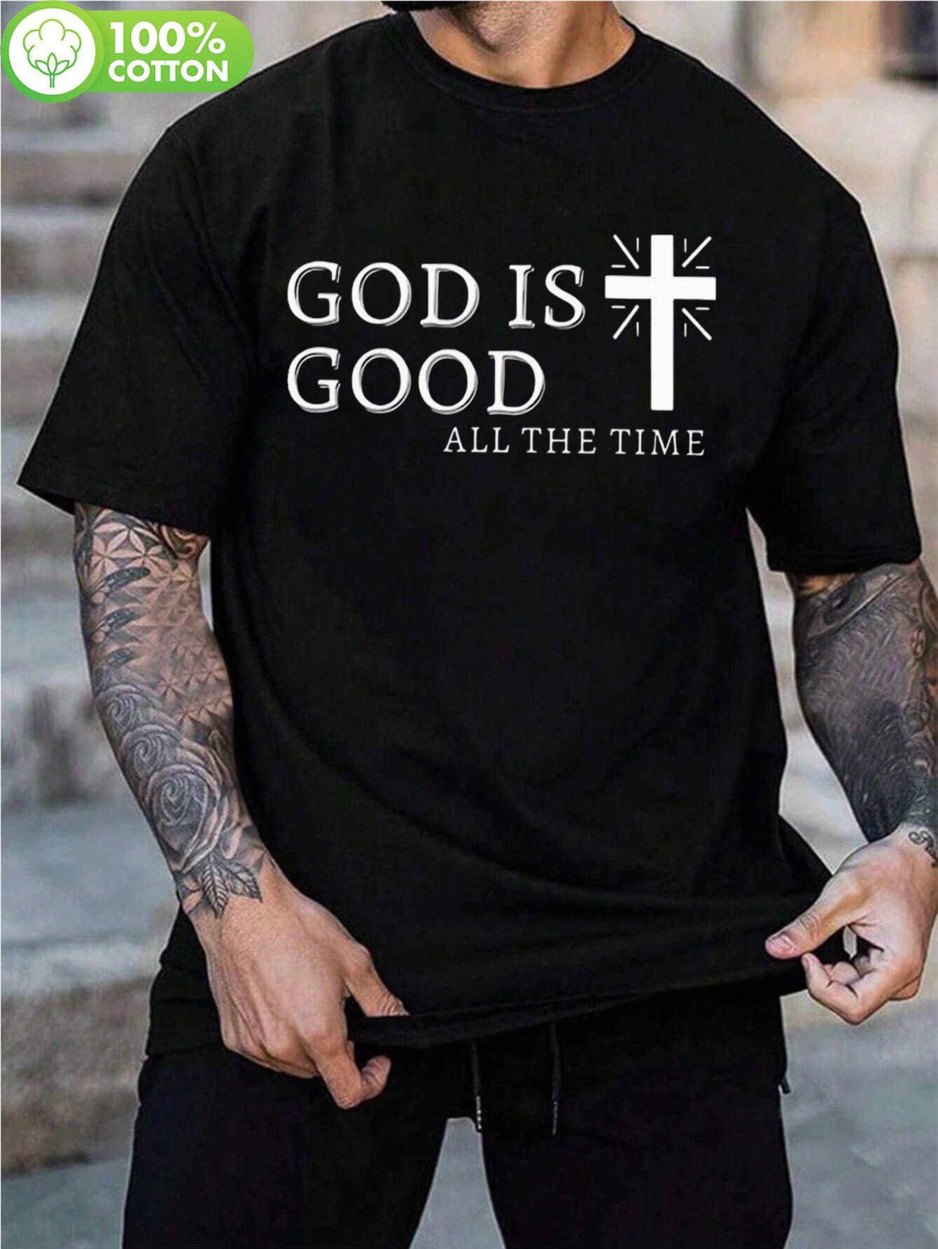 Plus Size Vintage 100% Cotton T-shirt - God is Good All The Time & Cross Graphic Design XXXL
