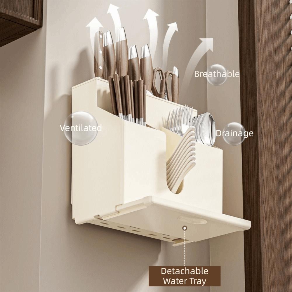 Wall Mounted Integrated Cutlery Holder No Drill Cutter Holder Tableware Organizer  for Storing