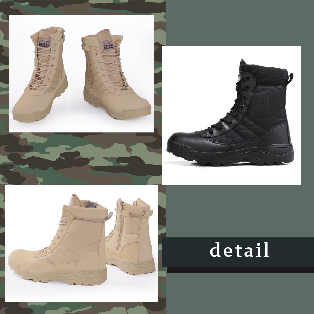 Military Tactical Combat Side Cosplay [ALVEIN] Boots, Boots, Boots, Men's SWAT, Waterproof, Dustproof, Zipper, Breathable, Anti-Slip, (Black, 26.5 cm)