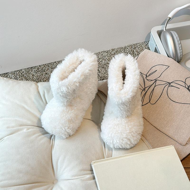 Children Fur Boots Winter Soft Warm Velvet Shoes For Kids Fashion Boys Girls Short Flat Ankle Boots White, Coffee