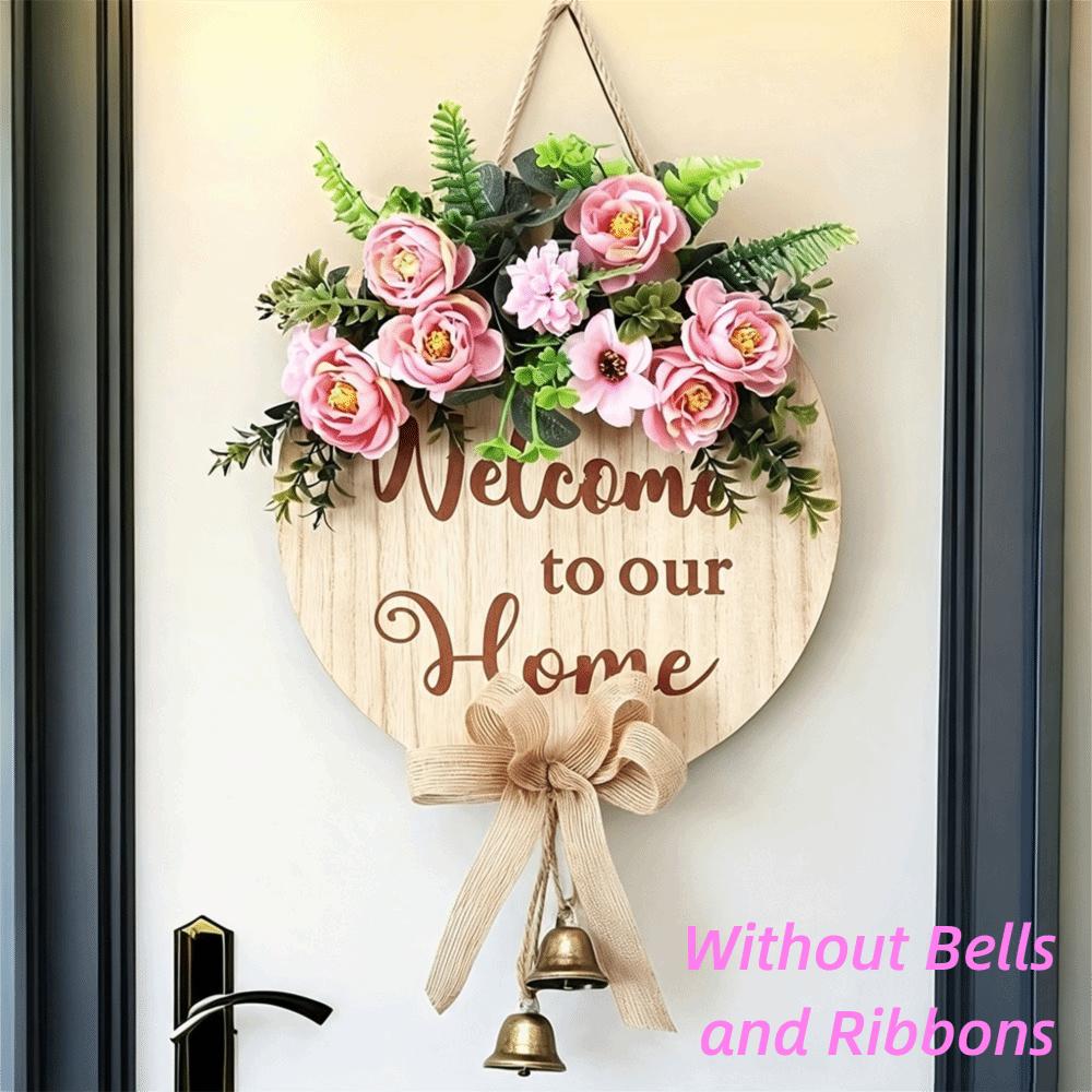 Floral Pattern Wooden Door Sign 2D Flat Hanging Wooden Board Round Doorplate Holiday Decorating