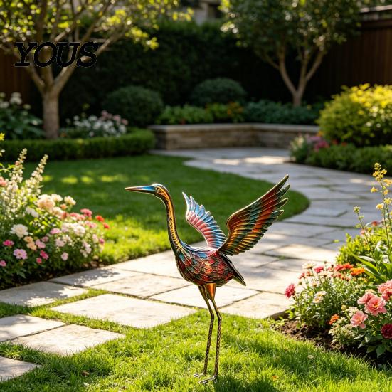 Rostfeste Outdoor-Figur Reiher-Design Metallstatue, Handgefertigte Hofkunst-Dekoration, Wetterfeste Gartenfigur für Terrasse Rasen