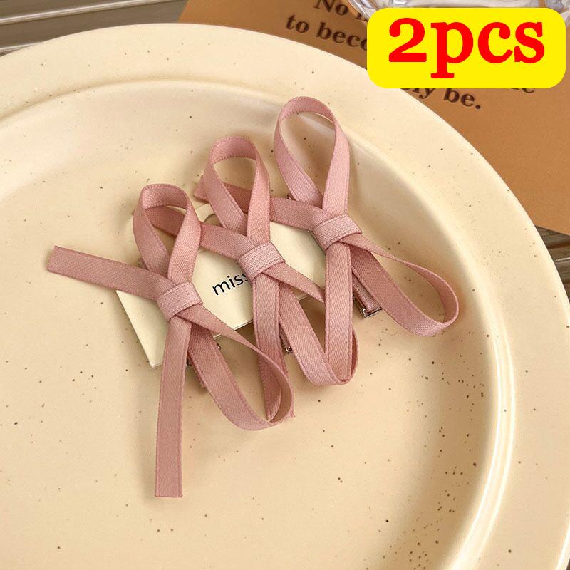 2/6Pcs Girls  Sweet Bowknot Hair Clips Baby Pink White Ballet Ribbon Bow Hairpins Headwear Grab Lovely Hair Clips Barrettes Set