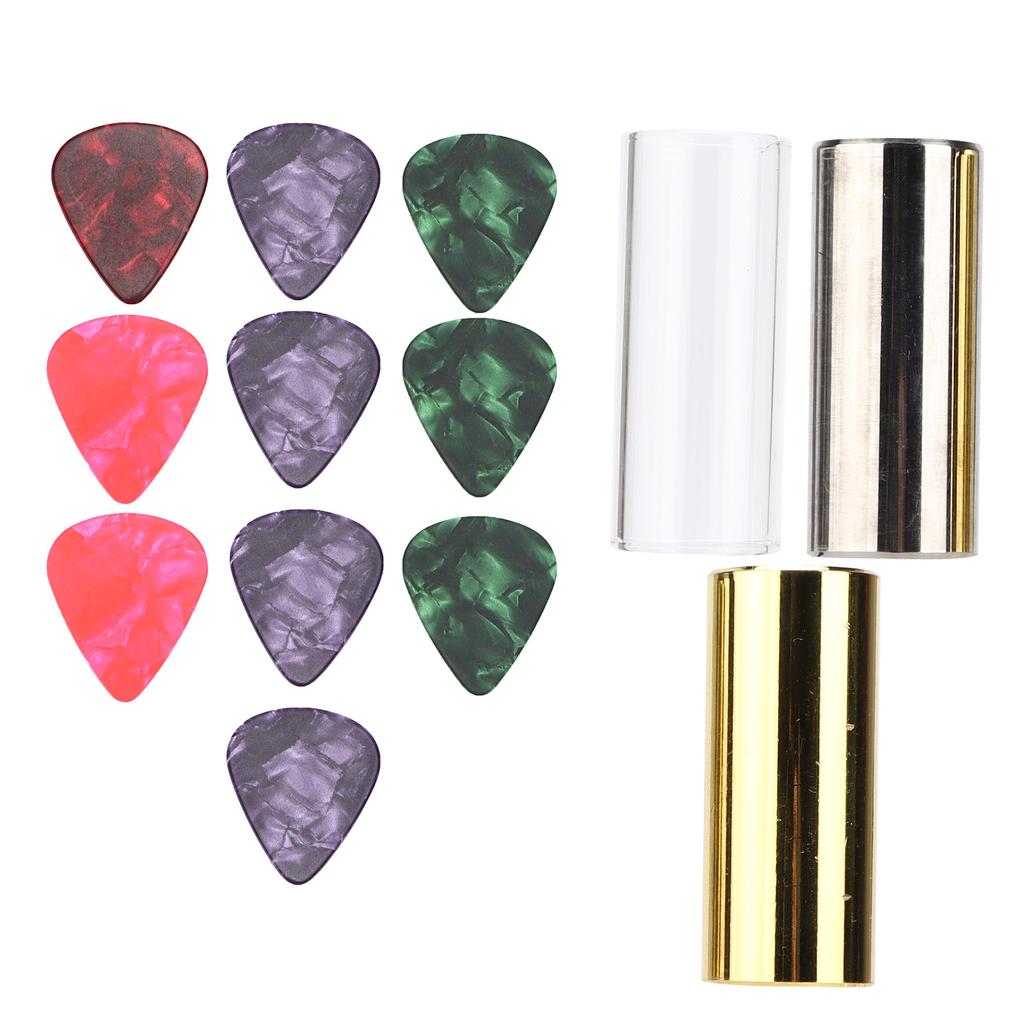 3 Stück Gitarren-Slide-Bar Glas Metall Zylindrischer Slider Zelluloid Plektren Spielzubehör