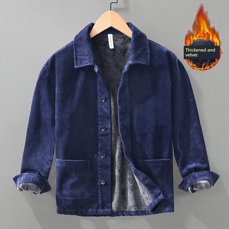 Winter Chinese-Style Retro Fleece-Lined Thickened Jacket Men's Corduroy Cotton Coat Warm Cotton-Padded Jacket Chinese Style Cotton-Padded Jacket