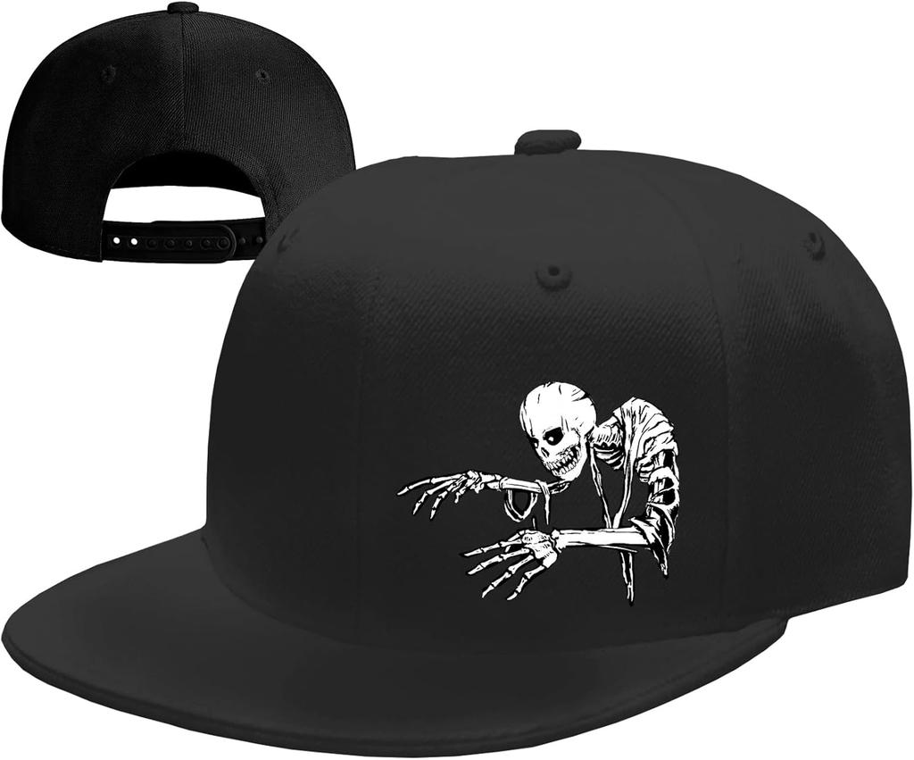 Snapback Hat for Unisex Flat Bill Hats Unisex Skull Hat Skeleton Black Baseball Cap Hip Hop Mountain Travel Fitted Hat