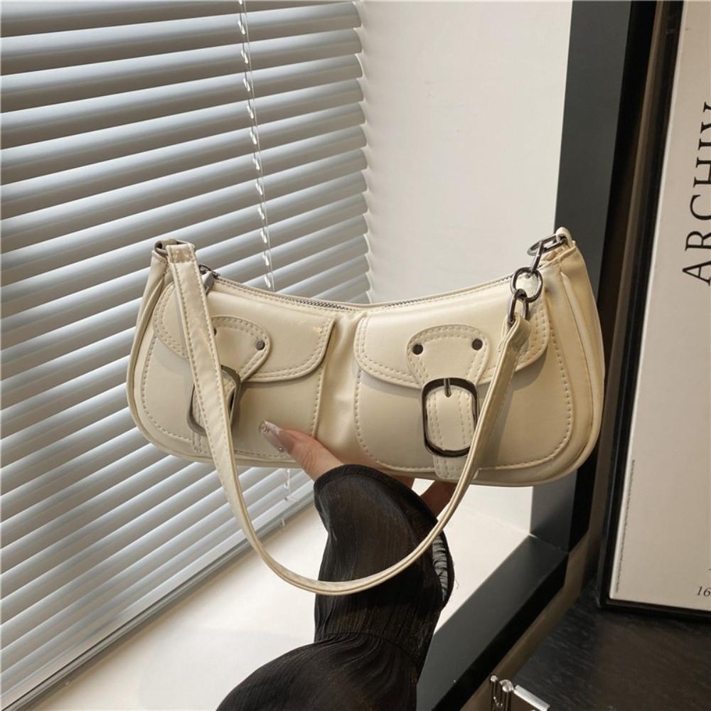 

Y2k Women s Armpit Bag Vintage Zipper Handbag Chic Pu Leather Shoulder Bag Female белый