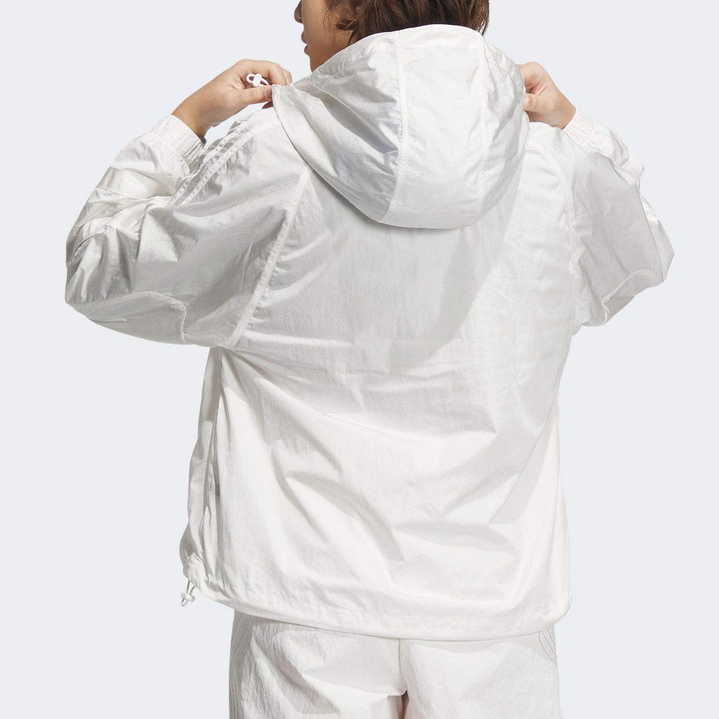 Adidas Originals Fat Adjustable Hood Lightweight Durable Zipper Raglan Sleeve Jacket Women Jacket White JD6381
