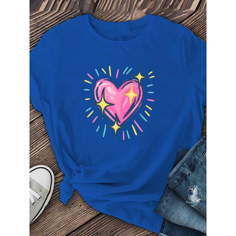 Women's "Shining Heart" Printed Short-sleeved T-shirt, for Unique and Fashionable Outfits. Made of Soft and Fiber with Moderate Elasticity,