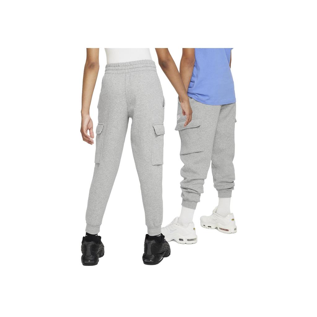 Nike Kids Cargo Pants Loose Drawstring Letter Logo Print Straight Leg Casual Pants Kids Pants Gray FD3012-063
