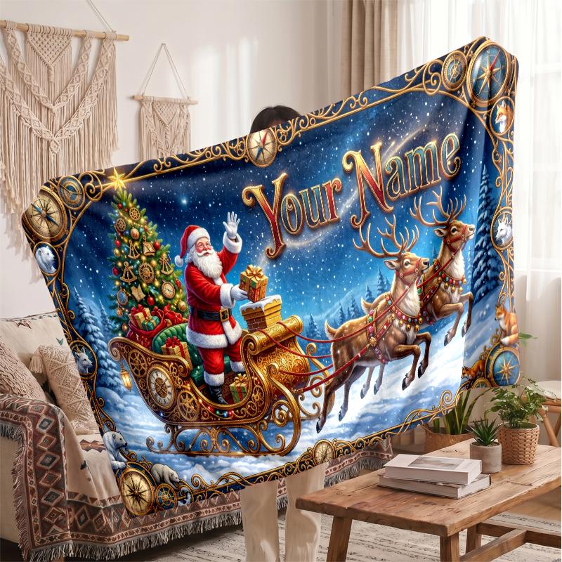 Couverture en Flanelle Personnalisée avec Nom Imprimé de Noël Confort Chaud Jeté de Lit Décoration de Maison Cadeau de Fête