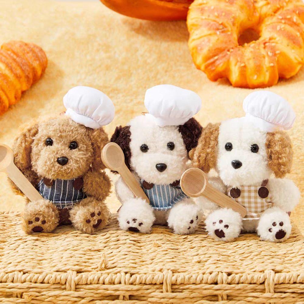 Fluffy Chef Style Dog Plush Keyrings Soft Stuffed Animals Backpack Keyrings Hanging Accessory