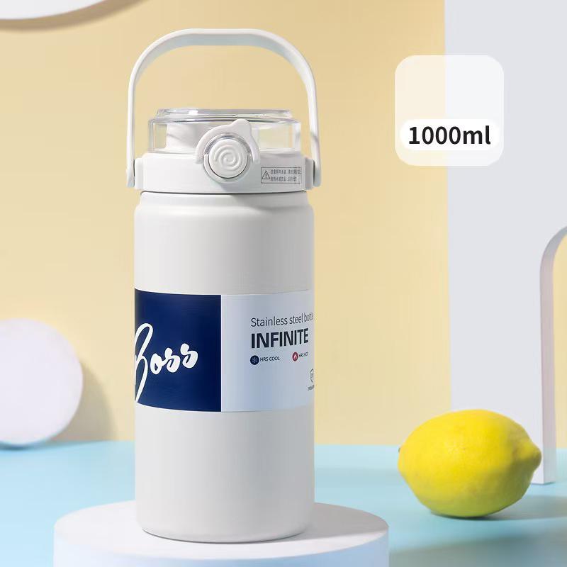 1PC 1000ML Stainless Steel Insulated Kettle with Straw, Vacuum Bottle for Office, Car, Travel, Camping & Holiday Gifts