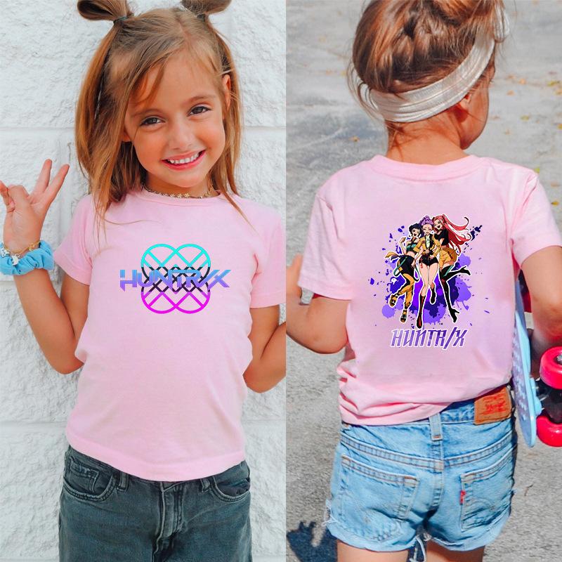 Kpop Hunter Girls' Korean Printed Short Sleeve Medium to Small Kids' T-Shirt
