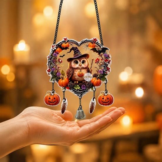 Halloween Party Supplies Acrylic Love Heart Wreath Ornament, Cartoon Owl Ghost Witch Ornaments Skeleton Hanging Decor, Festive Decoration Pendant with