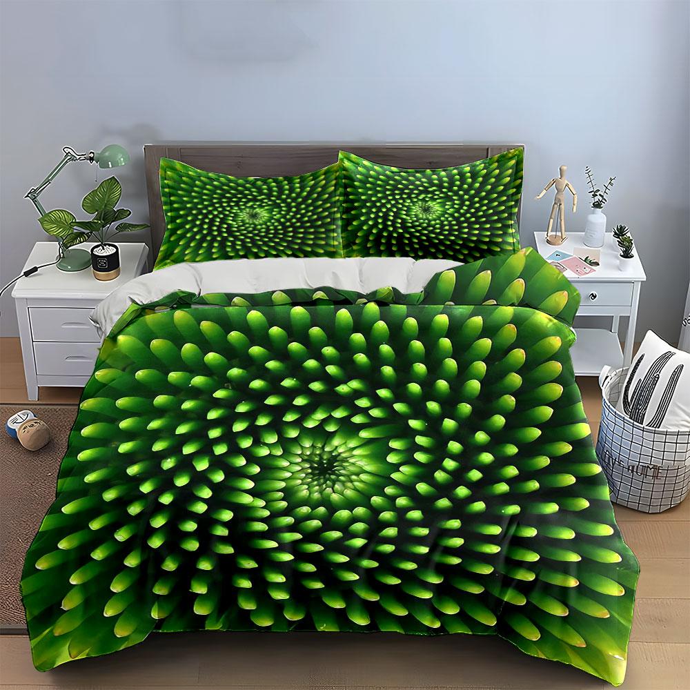 Green Spiral Decorative Set Soft Comfortable Duvet Cover Bedding Set Included 1*Duvet Cover & 2*Pillowcases, Gift