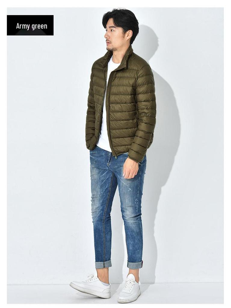 Men's Cross-Border Lightweight White Duck Down Jacket - Short, Casual Winter Outerwear, Plus Size Available.