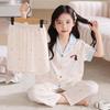 Girls Ice Silk Pajama Set Short Sleeve Long Pants Cartoon Print Comfortable Sleepwear Ages 8