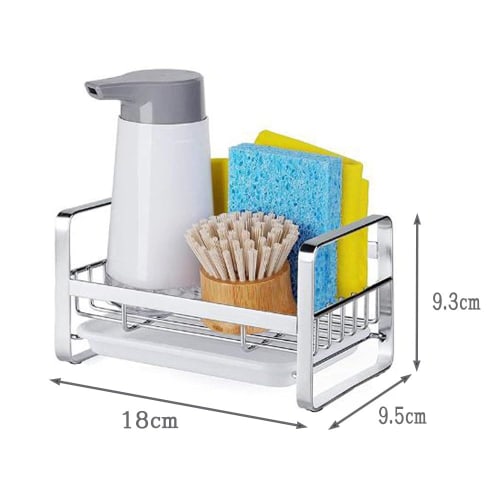 yuusaki Stainless Steel Sponge Holder, Kitchen Sponge Rack, Bottle Stand, Sponge Holder, Scrubber Holder, Kitchen Storage (18cm x 9.5cm x 9cm, Silver)