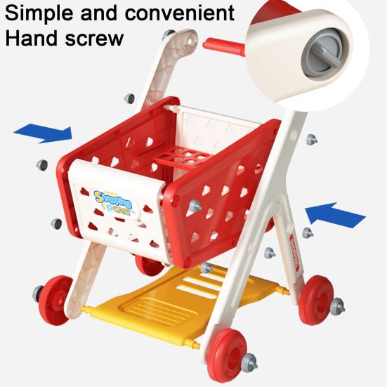 Carrinho de compras infantil de brinquedo com 25 acessórios para frutas, vegetais e alimentos, carrinho de compras de simulação, carrinho de compras de brinquedo