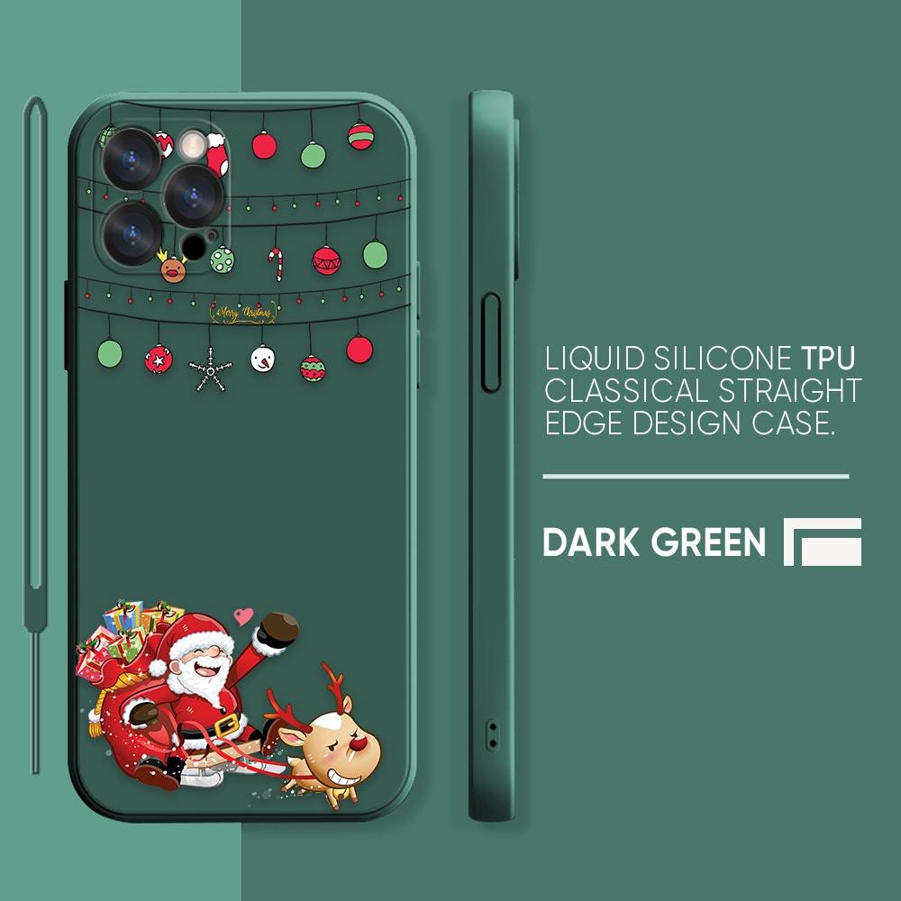Merry Christmas Santa Claus Phone Case iPhone 11 12 13 14 Pro Max 7 8 Plus XR XS SE Straight Edge Liquid Silica Gel Shell Cover