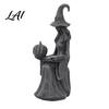 Gothic Home Decor Halloween Witch Statue Figurine with Pumpkin And Book Matte Black Porch Sculpture Mantel Shelf Desk Decor Compact Tabletop