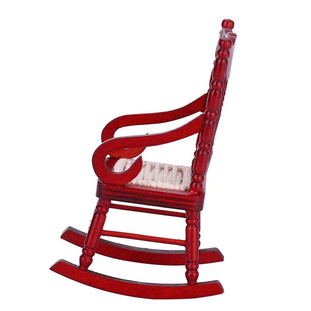 1:12 Miniature Furniture Wooden Rocking Chair for Dolls House Decor Toys (White)