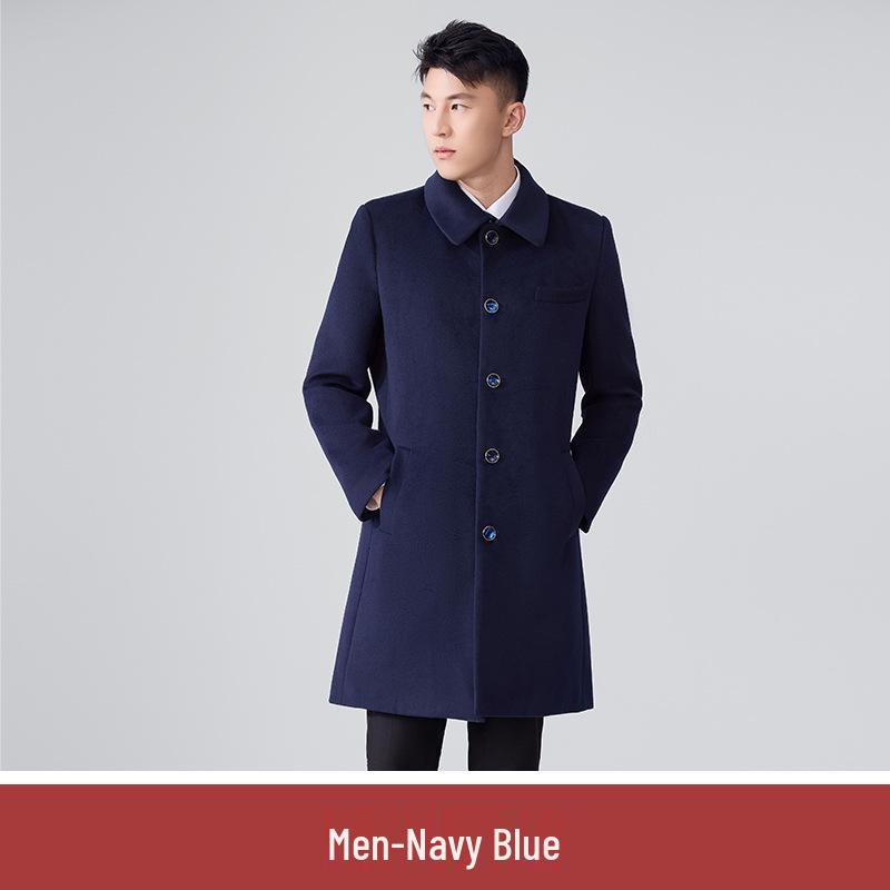 Women's Mid-Length Woolen Coat with Cotton Padding - Unisex Workwear for Autumn and Winter