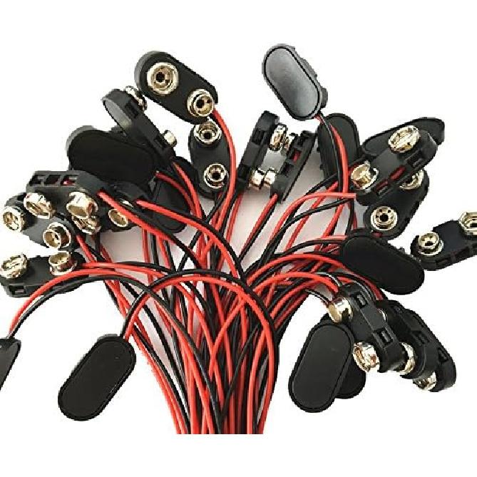 100ea I Shape 9V Battery Button Snap Connector Black Plastic Shell Copper Button 150mm Wire 4mm Tin End