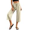 Women Drawstring Waist Loose Fit Cotton Linen Cropped Pants with Back Pocket Relaxed Fit Casual Seven Eighths Trousers for Daily Wear