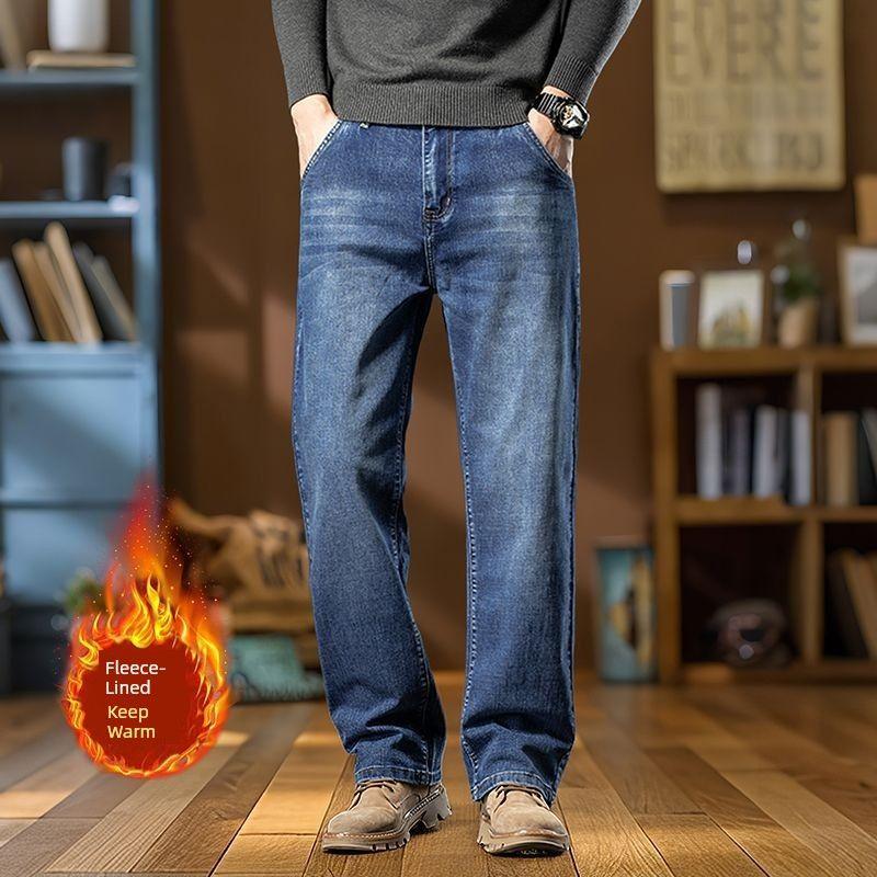2025 New Model Fleece-Lined Warm Jeans for Men, Loose Straight-Leg Pants, Thick Winter Style, Large Size Men's Pants
