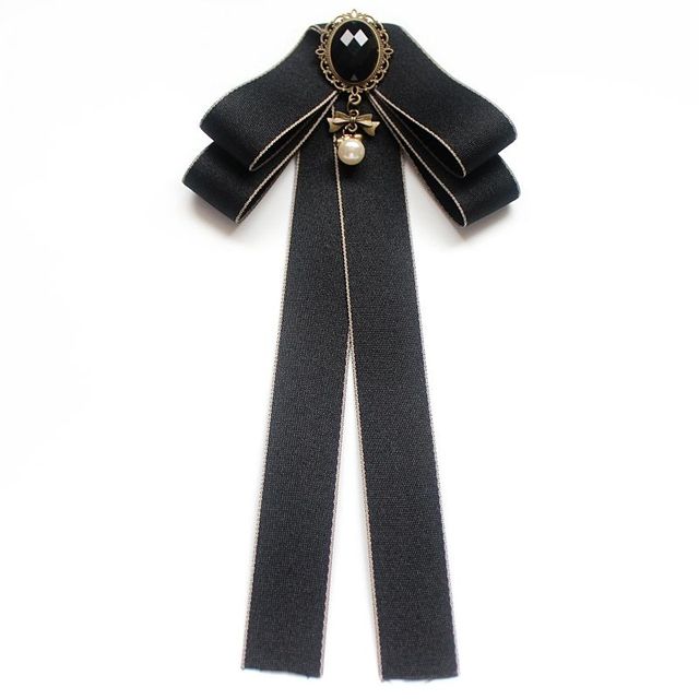 New Female Unisex Bow Tie Brooches For Women Pearl Crystal Pendant Collar Pin Shirt Clothes Necktie Bowknot Suit Accessories