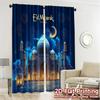 2pcs, 2D FLAT PRINTING Curtains (Without Rod) Eid Celebration Chic Creative Curtains Semi-Sheer Curtains Outdoor Decorations