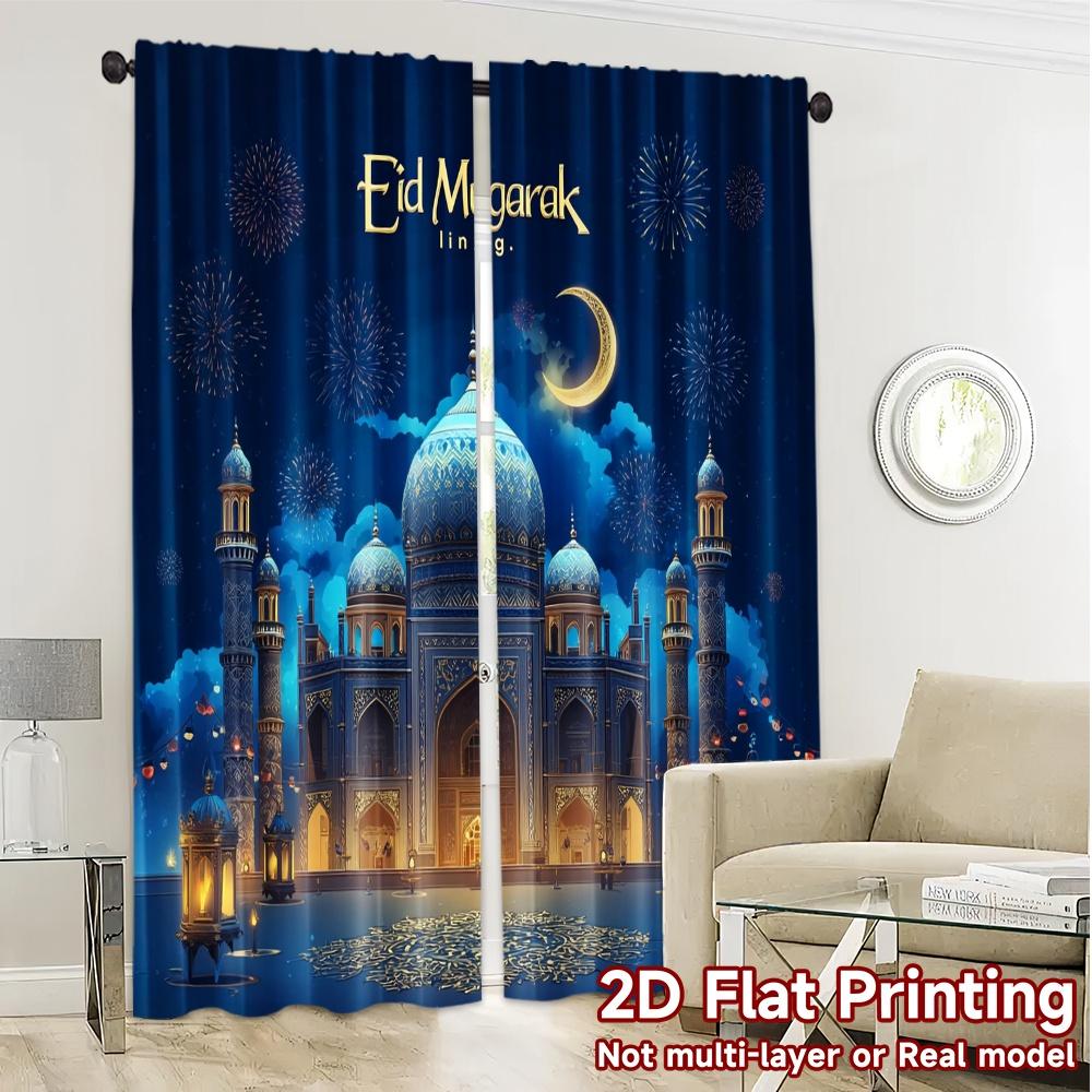 2pcs, 2D FLAT PRINTING Curtains (Without Rod) Eid Celebration Chic Creative Curtains Semi-Sheer Curtains Outdoor Decorations