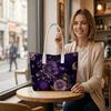 Purple Floral Moon Pattern Tote Bag Stylish Daily Casual Shoulder Handbag