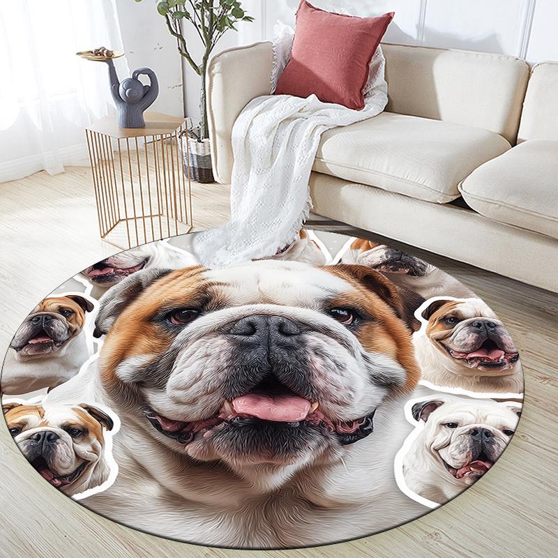 Bulldog pattern round rug,Carpet Rug for Living Room Bedroom Sofa Playroom Decor,Non-slip Floor Mat,Holiday Gifts and Birthday Gifts